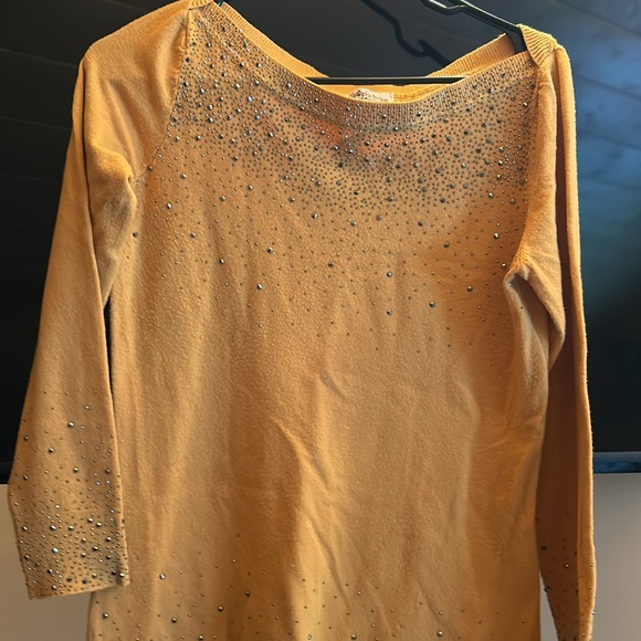 Mustard, yellow sweater with sparkly, studs all over the front and sleeves - Picture 6 of 8